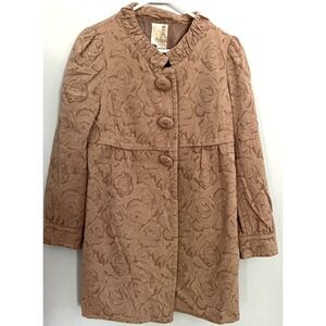 Forever Coat Womens L Brown‎ Floral Jacquard Vtg. Style 3 Snap Button Jacket